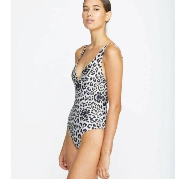 MIKOH Womens Size Small AITUTAKI Deep V Leopard Print ONE PIECE - Picture 3 of 12